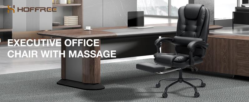 Massage Office Chair Reclining with Footrest Soft PU Leather High Back Ergonomic Computer Chair for Home Black