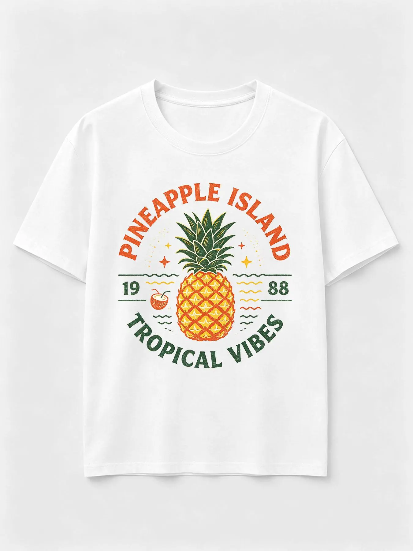 Women's Soft Loose Vintage Tropical Pineapple Island Graphic Short-Sleeve Cotton T-Shirt, Retro Casual Tops