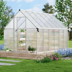 Gaomon 8'x12' Heavy-Duty Frame Aluminum Greenhouse Kit, Polycarbonate Covered Outdoor Structure with Quick Setup & Roof Vent