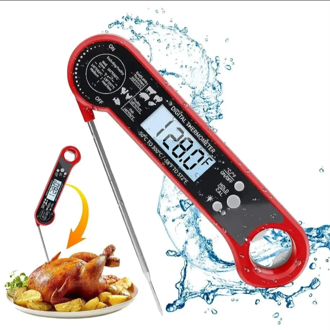 Digital LCD Meat Thermometer for Home Cooks - Instant Accurate Read, Automatic Rotating Display, Magnetic, Waterproof, Bottle Opener, Ideal for Grilling, Deep Frying, Kitchen Utensils & Gadgets for Quick Checks, Digital Lcd, Quick Checks, Baking, Digital