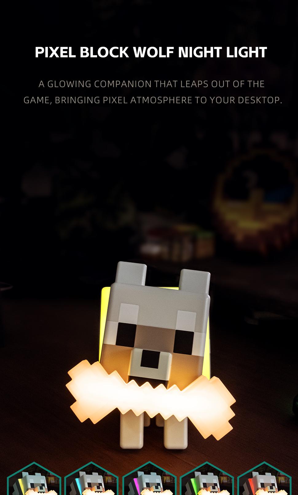 DIYCOM 3D Printing Handmade Pixel Wolf LED Night Light with Glowing Bone and RGB Collar Stylish Room Decor New Year And Valentine's Day Gift