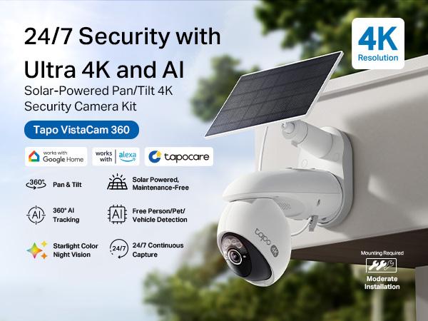 TP-Link & Tapo C660 KiT 4K Solar Security｜360° AI Tracking｜Starlight Color Night Vision｜Free Local Storage｜No Wires