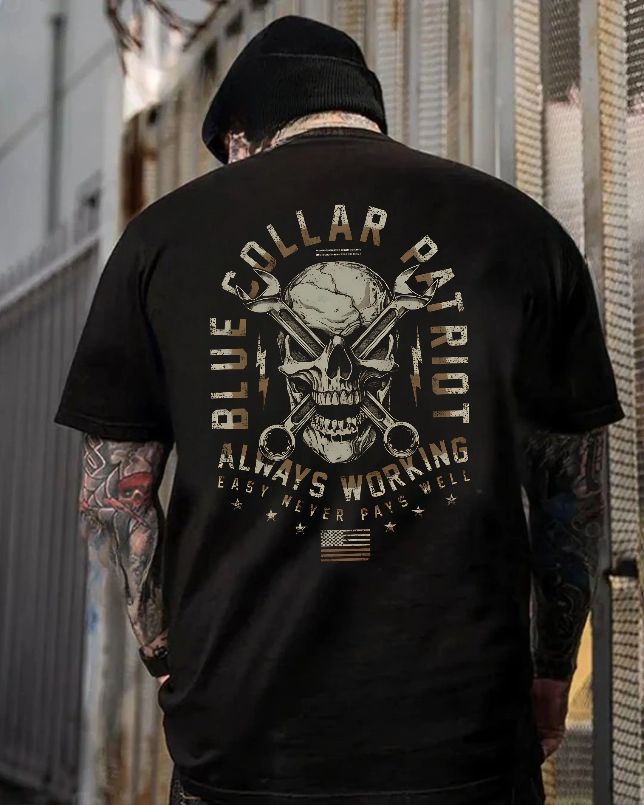 Blue Collar Patriot T-Shirt for Men, American Worker Skull Graphic Shirt, Funny Blue Collar Worker Gift Tee, Patriotic Working Man Shirt, Blue Collar Sweatshirt, Blue Collar Hoodie