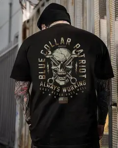 Blue Collar Patriot T-Shirt for Men, American Worker Skull Graphic Shirt, Funny Blue Collar Worker Gift Tee, Patriotic Working Man Shirt, Blue Collar Sweatshirt, Blue Collar Hoodie