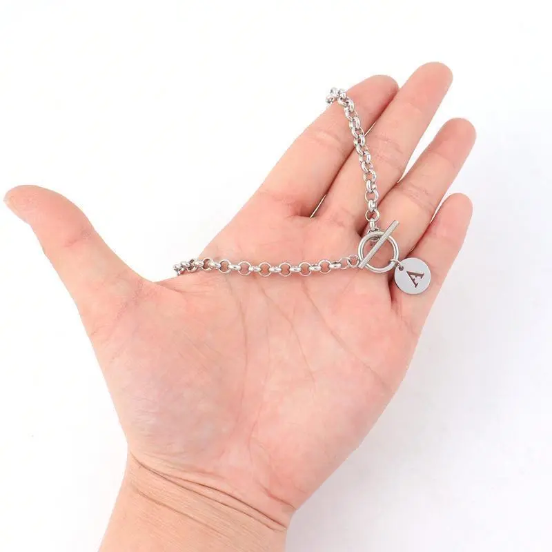 1pc Simple Silver Color Heart Hollow Initial Pendant Toggle Clasps Stainless Steel Chain Necklaces For Women 1pc Simple Silver Color Heart Hollow Initial Pendant Toggle Clasps Stainless Steel Chain Necklaces For Women