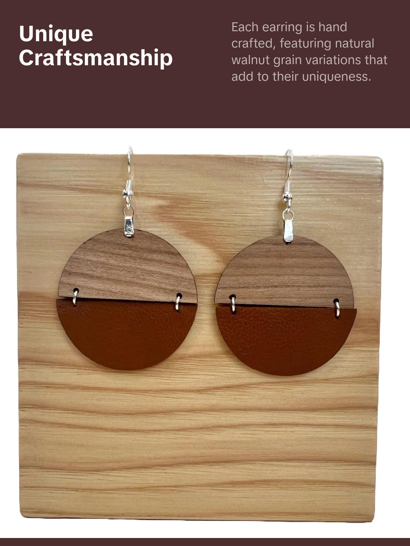 Genuine Cognac Leather and Cherry Earrings Silver S925 clamp style hooks