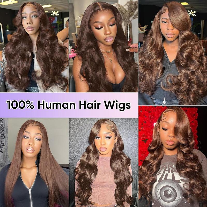 Bling Hair 13x6 Transparent Lace Frontal Real Hair Wigs #4 Chocolate Brown Brazilian Body Wave Human Hair Wigs Transparent Lace Wigs For Women
