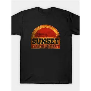 Fallout Sunset Sarsaparilla Vintage Gaming T-Shirt for Men -  Short Sleeve Crew Neck Tee - Retro Design for Parties & Festivals Menswear Top Tshirt Streetwear Crewneck Shortsleeve Tropical Casual Black Graphic
