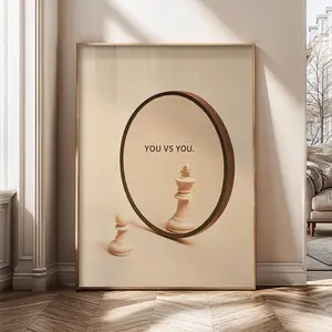 [Sale Up To 50%] You vs You Wall Art – Minimalist Chess Motivation Print, Self Discipline Quote, Modern Office Poster
