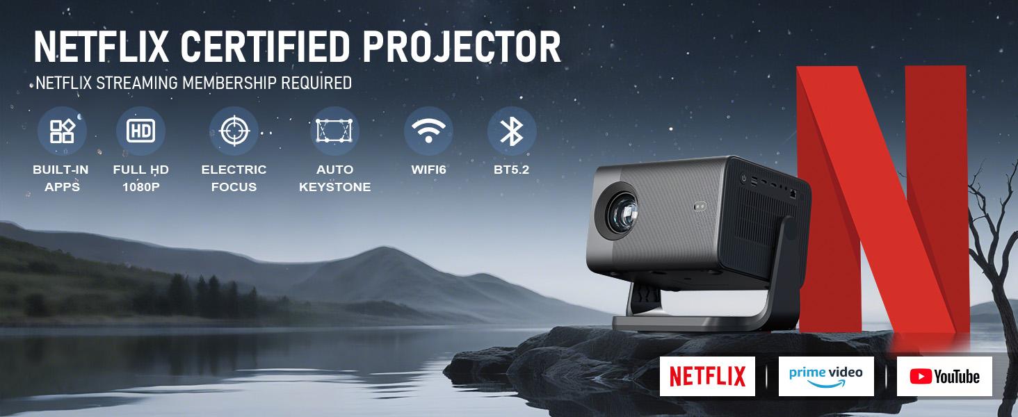 VOPLLS Projector, Netflix Officially Certified Portable Projector with 1200 Lumens, Auto Focus & Keystone, Native 1080P & 4K Support, 3D Dolby Sound, WiFi & Bluetooth, Home Theater & Outdoor Movie Projector for HDMI/USB/Phone/PC (Black) Audio