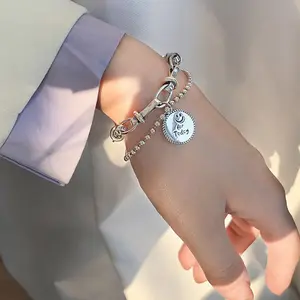 Double-layered Chain Bracelet For Women with Smiley Face Round Card Pendant Elegant Party Jewelry Ideal for Special Events