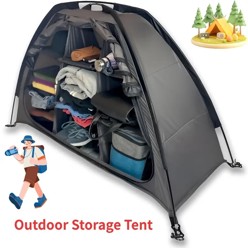 9-Compartment Foldable Outdoor Storage Cabinet - Multi-Tier Shelf Unit, Dustproof Portable Organizer for Camping, Home Balcony Storage Essentials