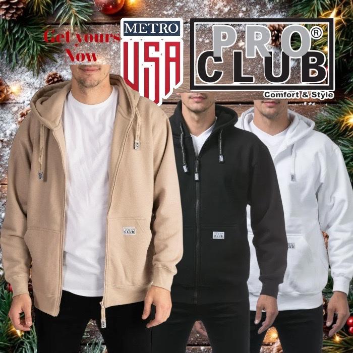 PRO CLUB Heavy Weight Zipper Sweater - Hoodie  Cotton Pocket Jacket - Relaxed Fit - Soft Fleece Fabric