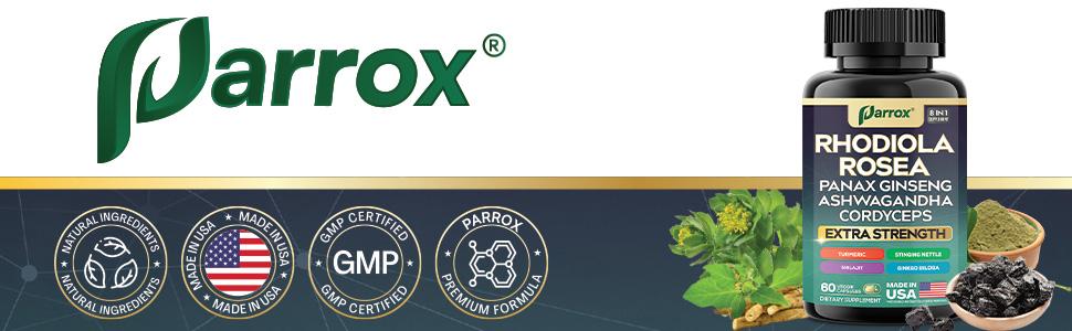 PARROX Rhodiola Rosea Multivitamin Supplement - Energy and Mental Focus Support - 8+ Extra Strength Ingredients - 60 Veggie Capsules - Made in USA