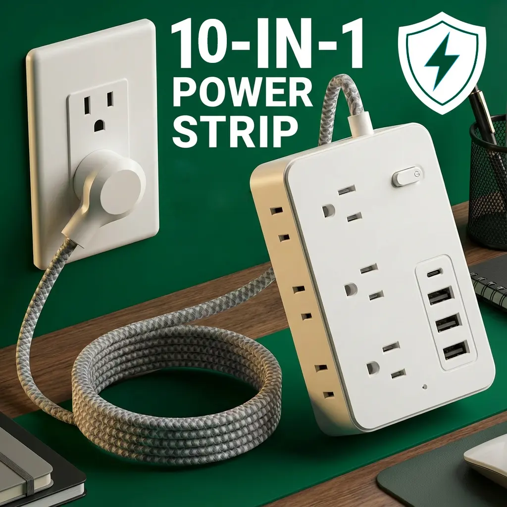 Surge Protector Power Strip - 6 Outlets 4 USB (1 USB C) Charging Ports, Multi Plug Outlet Extender, 5Ft Braided Extension Cord, Flat Plug Wall Mount Desk Charging Station for Home Office ETL