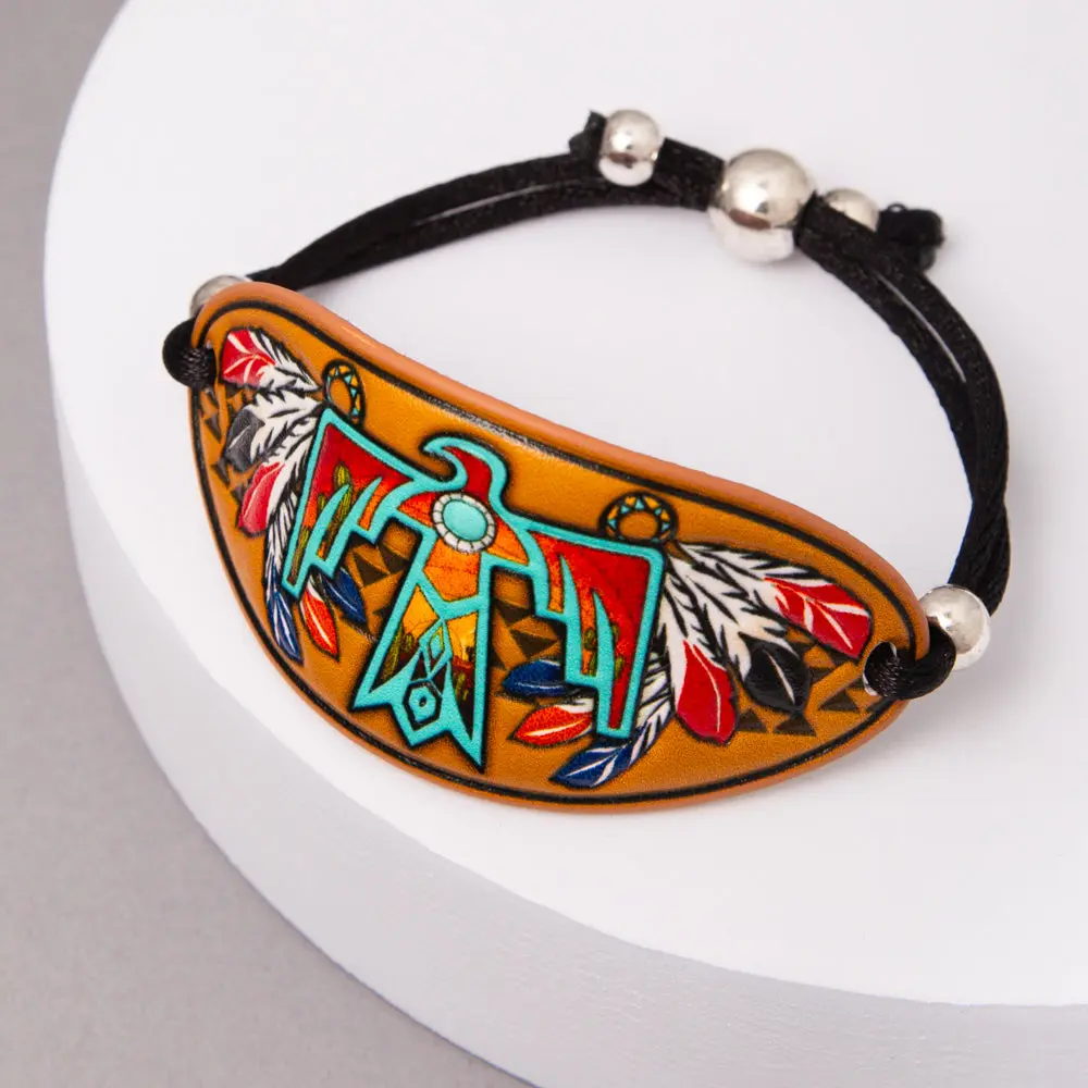 Camila Western Floral Steer Head Tooled Leather Slider Bracelet