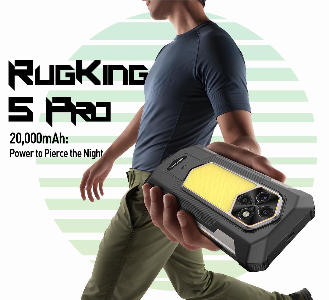 Ulefone RugKing 5 Pro 20000 mAh Battery 16GB+256GB Android 16 Rugged Phone, 6.78" 60Hz Display Tough Smartphone, 64MP+20MP+ 18MP Camera, Built-in Back Camping Light, NFC/ 4G Dual SIM/Widevine L1 - Black