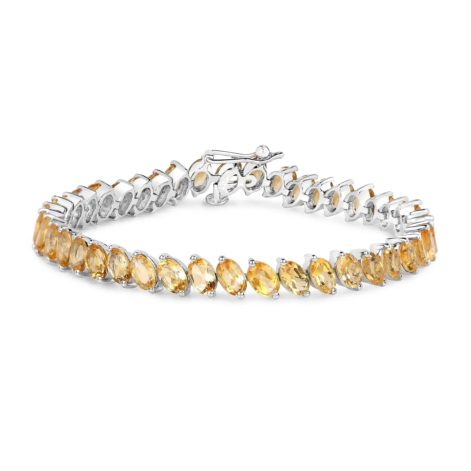 18.06 Ct Oval Golden Yellow Citrine Prong Sterling Silver Diagonal S-Link Tennis Bracelet