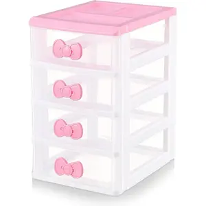 4 Layers Girls Lovely Storage Box Makeup Organizer, Cute Storage Cabinet Box with Bow Handle, Desktop Storage Box for Home Bedroom Bathroom Women Girl Gifts graduation sets
