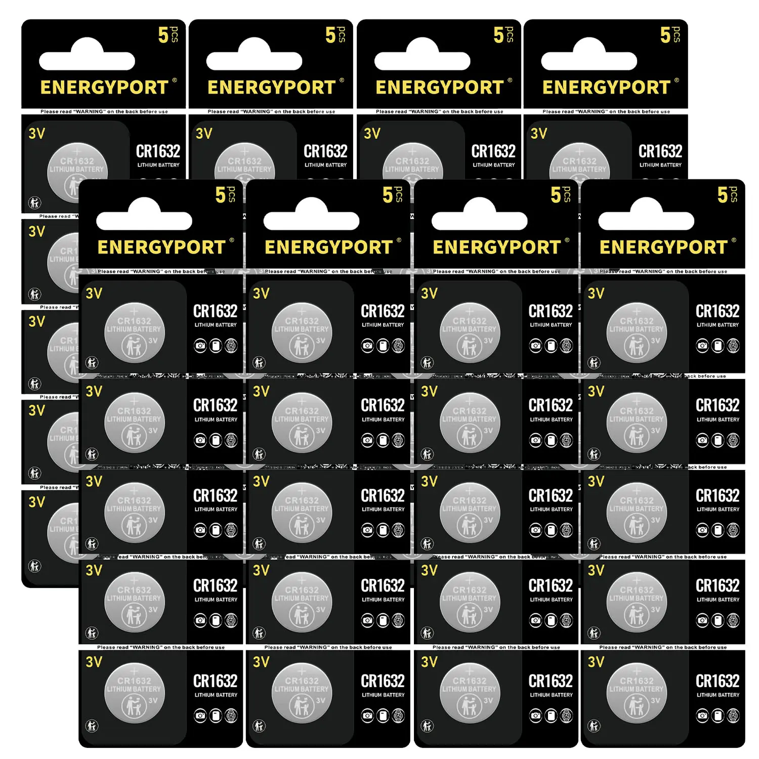 ENERGYPORT 40-Count CR1632 3V Lithium Button Batteries, Long-Lasting High-Capacity Electronic Batteries for Watches, Key Fobs, Remotes