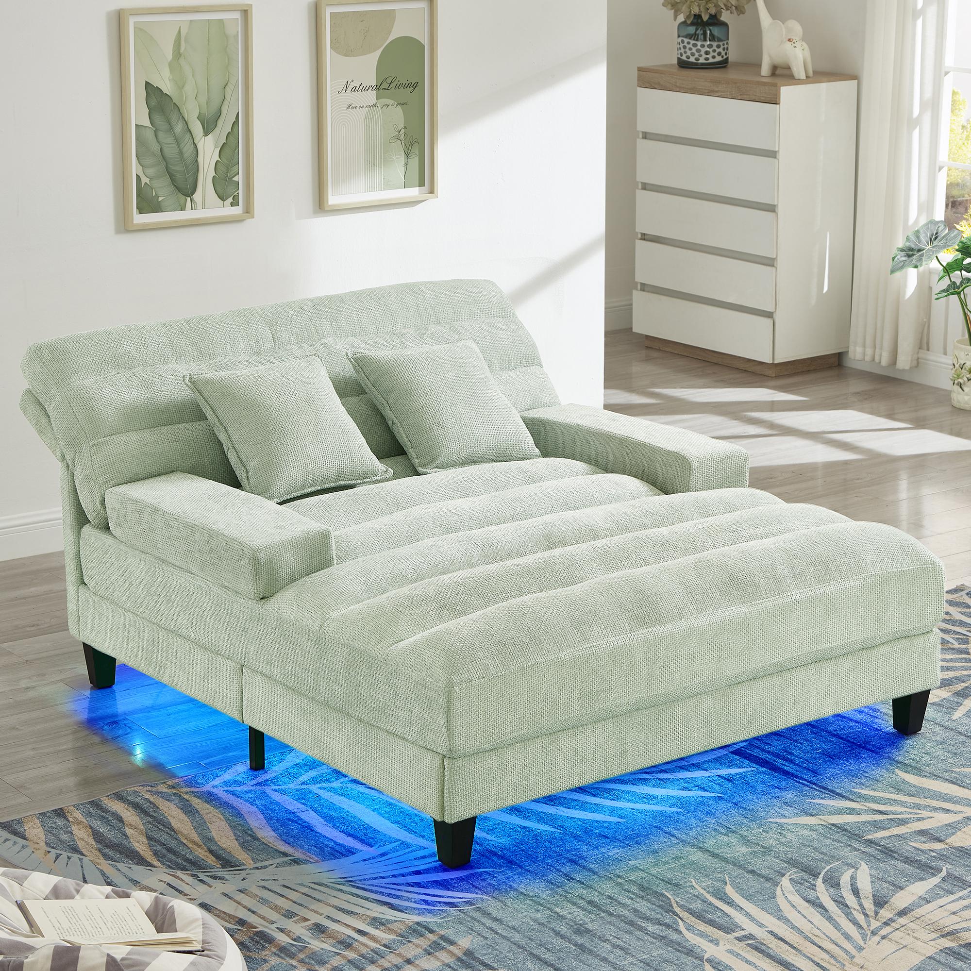 Niccae Modern Chenille Lounge Sofa with RGB LED & Adjustable Backrest - Smart Chaise for Living Room Bedroom, Party Lighting, Relaxation