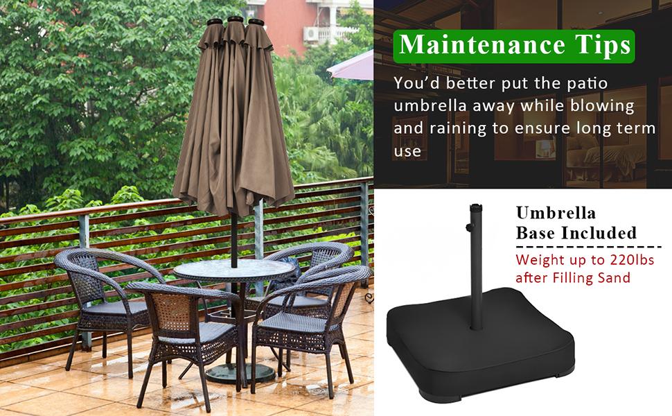[Mother's Day Gift] COSTWAY 15/13Ft Solar Patio Umbrella with Base, Extra Large Outdoor Double-Sided Twin Umbrella with 36 LED Lights & Crank Handle for Garden, Deck, Poolside, Patio
