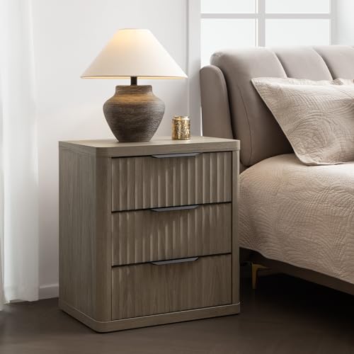 SICOTAS Night Stand Set of 2 Nightstands with 3 Drawers Storage Bedside Table Large Fluted Bed Side End Table Modern 25.6" Tall Wide Mid Century Night Stands for Bedroom Living Room Sofa Couch Office, Minimalist and Practical