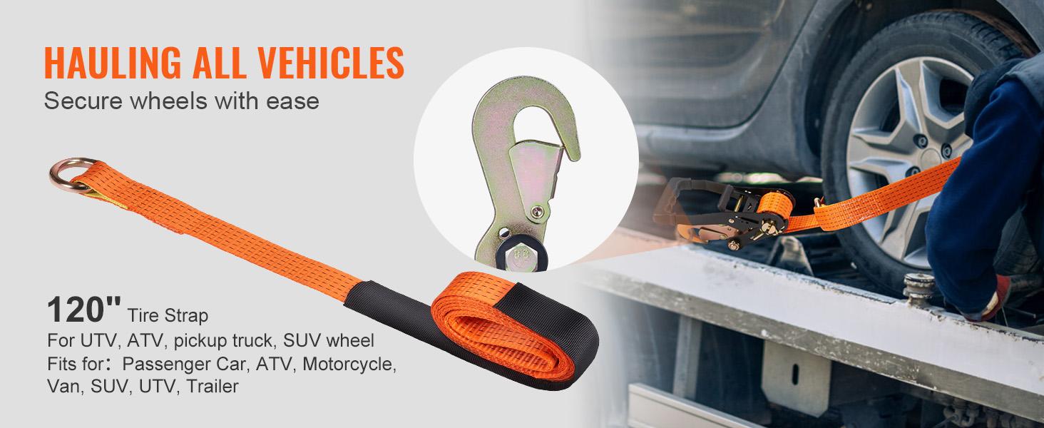 VEVOR Ratchet Tie Down Straps 4-Pack Kit, TikTokShopBlackFriday, 2" x 120" Tire Straps, 5512 LBS Working Load, 11023 LBS Breaking Strength, Car Tie Down Straps with Snap Hooks for Passenger Car, Truck, Trailer