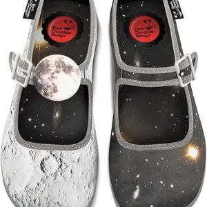 Hot Chocolate Nocturne Moon & Space Mary Janes for Dreams Night Owls Comfortable Cushioned Insole Adjustable Strap Celestial Magical Print - Footwear, Girl