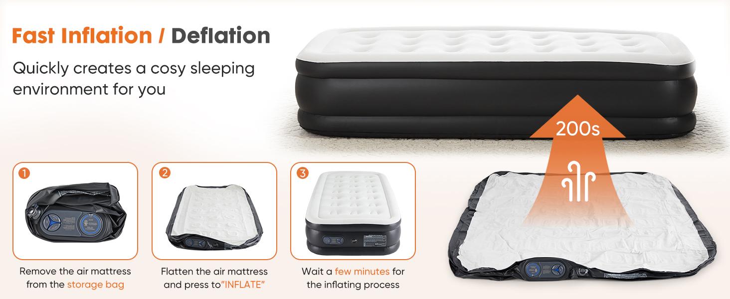 Air Mattress - Inflatable Blow Up Mattress Airbed with Built-in High Capacity Pump, Double Height, Adjustable, Non-Slip Bottom Design