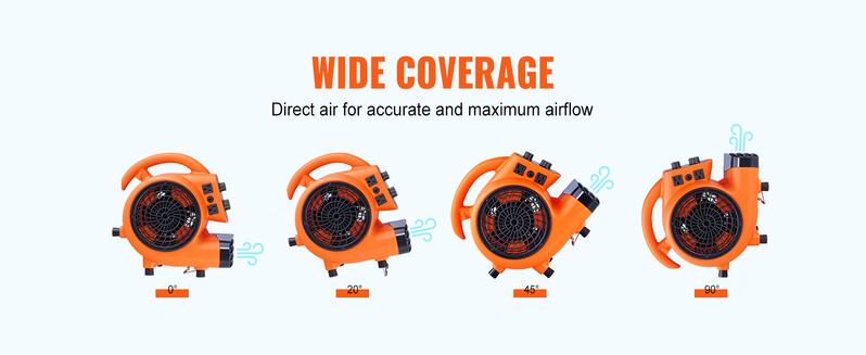 VEVOR Floor Blower, TikTokShopBlackFriday, 1/4 HP, 1000 CFM Air Mover for Drying and Cooling, Portable Carpet Dryer Fan with 4 Blowing Angles and Time Function, for Janitorial, Home, Commercial, Industrail Use, ETL Listed