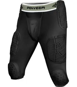 Penveer 7.0 Youth Football Girdle for Boys with Cup Pocket - Padded Compression Shorts with Integrated Hip, Thigh, Knee & Tailbone Pads for Maximum Protection (Black)