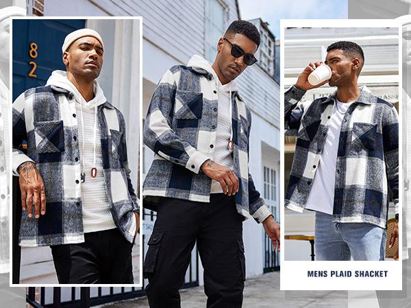 COOFANDY Lightweight Fall Outfits Classic Menswear Flannel Shirts Casual Button Down Plaid Shirt Jacket Long Sleeve Fleece Shacket with Pockets Coats  Outerwear Overall Stylish Corduroy Tops