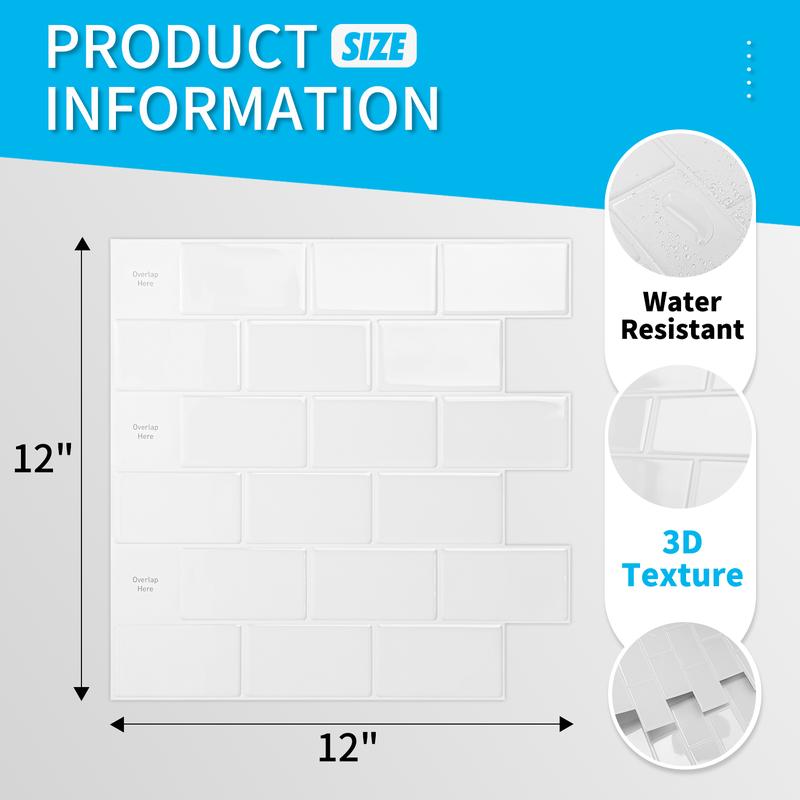 Art3d 20-Pack 12"x6" Peel & Stick Vinyl Subway Tile, Waterproof, Budget-Friendly & Rental-Friendly Nature Backsplash Wallpaper for Kitchen, Bathroom