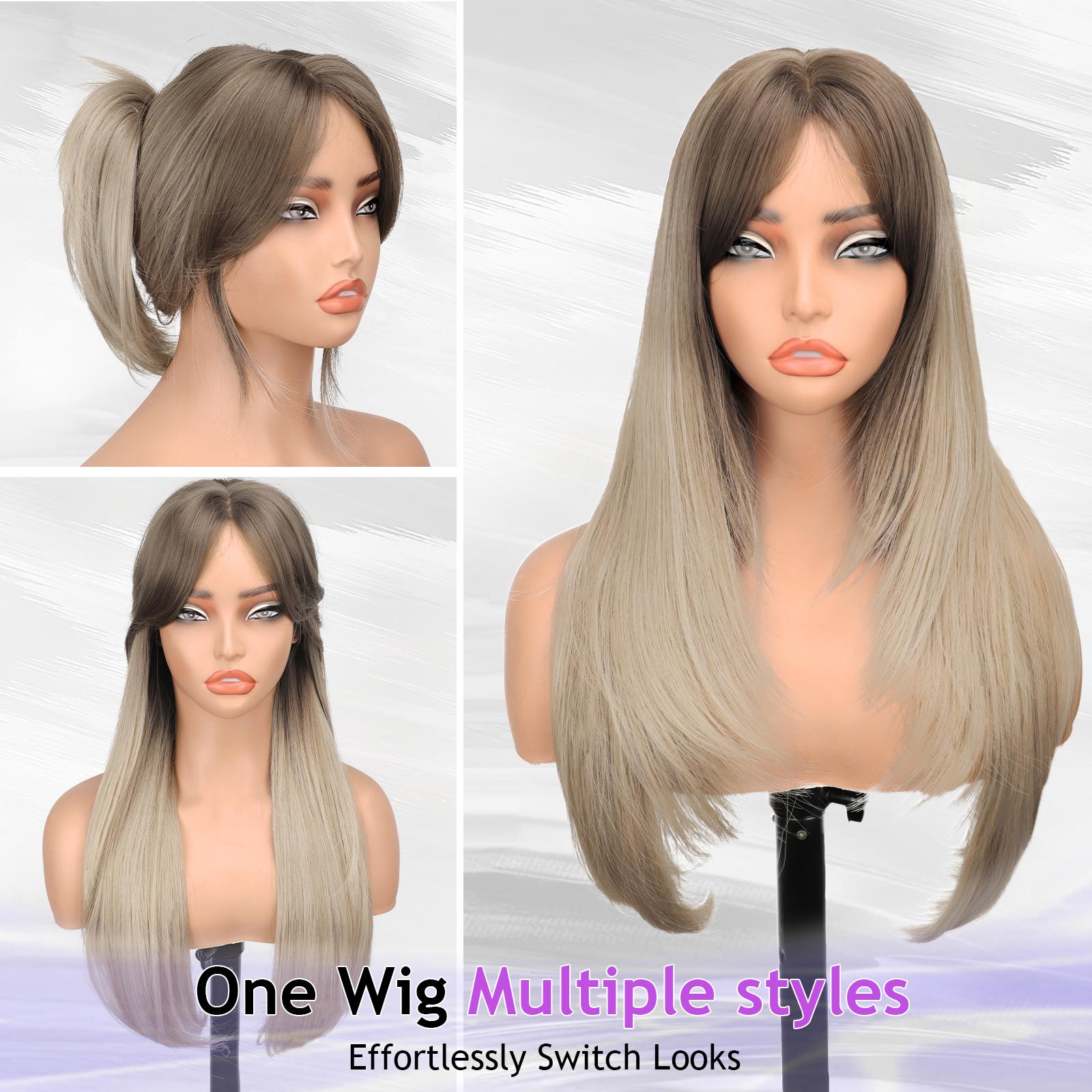 [ AISI HAIR ]Long Ombre Light Blonde Wig for Women,4x4 Realistic Scalp, Free Parting,Layered Hairstyle Synthetic Heat Resistant for Daily Party Use 26 inch