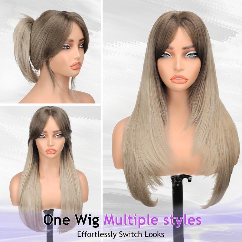 [ AISI HAIR ]Long Ombre Light Blonde Wig for Women,4x4 Realistic Scalp, Free Parting,Layered Hairstyle Synthetic Heat Resistant for Daily Party Use 26 inch