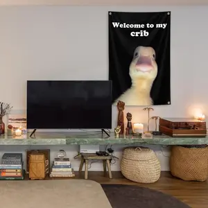 Welcome to My Crib Flag 2x3 Feet Tapestry Funny Poster Durable Man Cave Wall Flag with Brass Grommets Room Decor for Bedroom Banner Quality Polyester Fabric