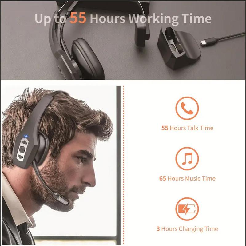 Trucker Bluetooth Headset Wireless with Mic Dual Noise Cancelling Microphone PC for Cell Phones Computer Audio Headphone Dual-Mic high quality eradphone travel work laptop pc cellphone gear Button Electronic Earbuds ipx5 waterproof audio earbuds