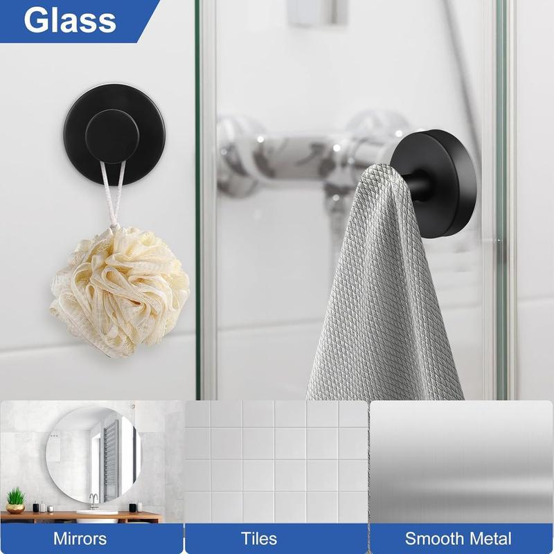 Upgraded model 2 Units Suction Cup Hooks for Shower, Kitchen, Bathroom, Wood Door, Mirror,Glass Door,  Tile – Loofah, Towel, Coat, Bath Robe Hook Holder for Hanging up to 15 lbs with Waterproof