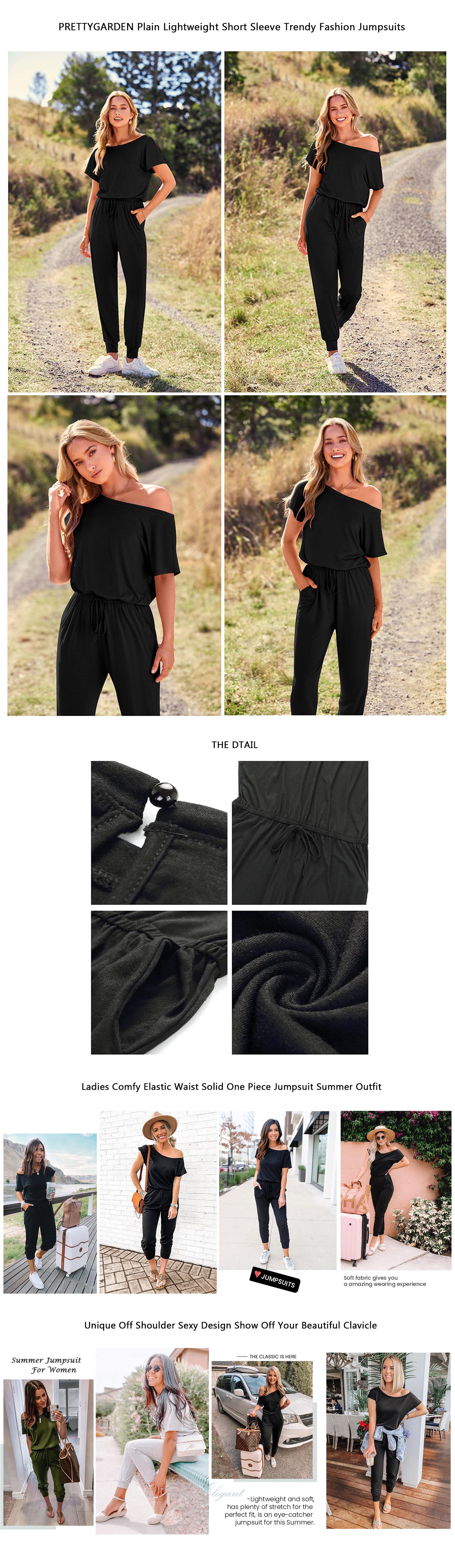 PRETTYGARDEN Women's Jumpsuit Plus Size S-XXXL Off-Shoulder Elastic Waist Stretchy Loose Minimalist Comfy Clothes Casual Outdoor Lightweight Romper - Fabric - Womenswear Pants Style romper