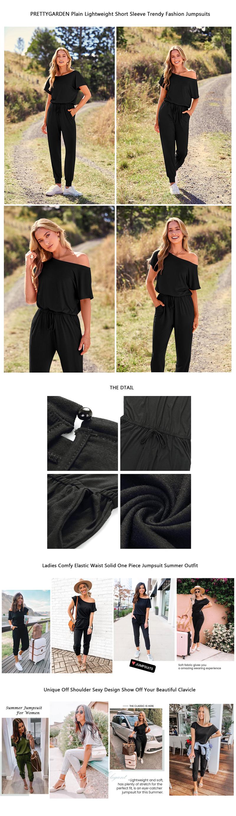 PRETTYGARDEN Women's Jumpsuit Plus Size S-XXXL Off-Shoulder Elastic Waist Stretchy Loose Minimalist Comfy Clothes Casual Outdoor Lightweight Romper - Fabric - Womenswear Pants Style romper