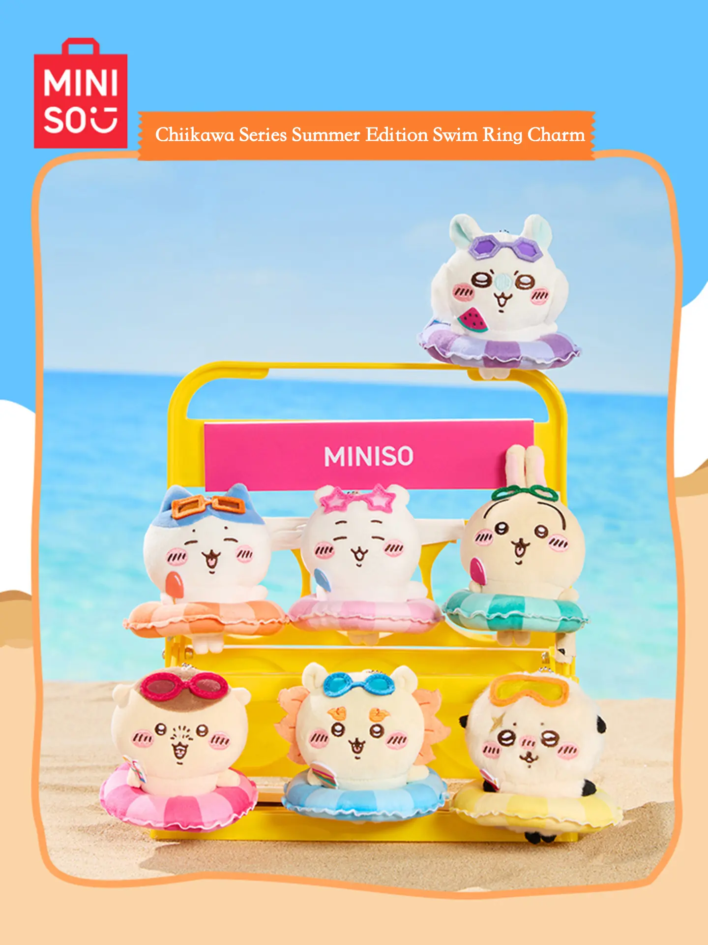 MINISO x Chiikawa Summer Swim Ring Plush Charm - Cute Usagi Bag Pendant, Soft Stuffed Keychain, Adorable Backpack Ornament, Perfect Gift for Girls & Fans, Exquisite Lightweight Decor for Daily Use,,Back-to-School Gifts