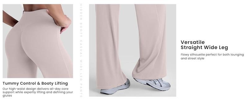 Sunzel Women's Butt Lifting Wide Leg Yoga Pants High Waist Tummy Control No Front Seam Straight Leg Workout Gym Bottoms