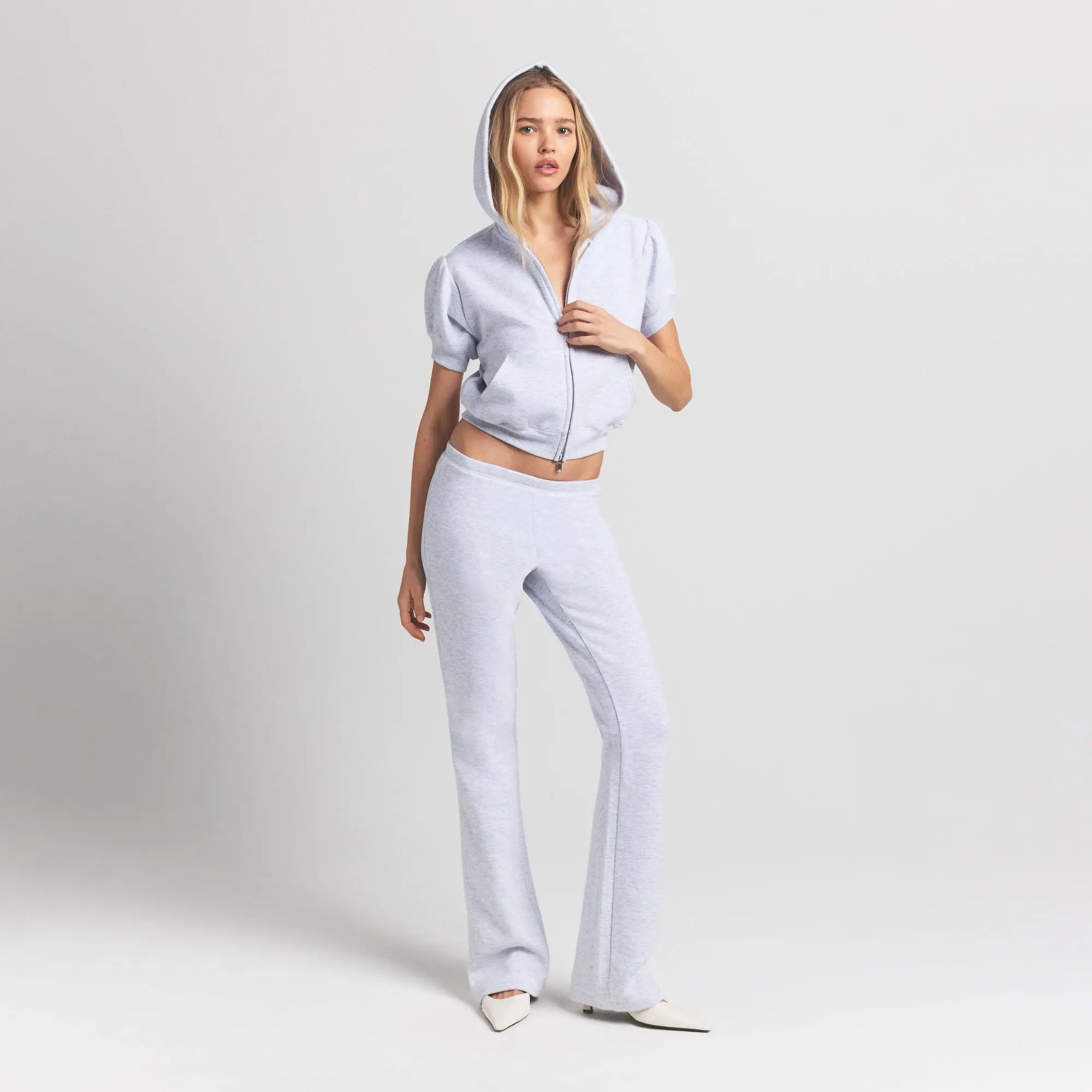 SKIMS COTTON FLEECE BUBBLE SLEEVE CROPPED ZIP UP