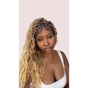 Wavina - 24 Inches Wavy Box Braids with Human Hair Cascading Boho Waves Boho Box Braided Wig