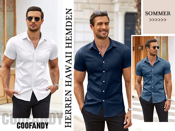 Coofandy Men's Olive Green Fitted Short Sleeve Shirt - 4-Way Stretch Spandex Fabric, Machine Washable, Casual & Work Wear, Best Sellers - Stretchable