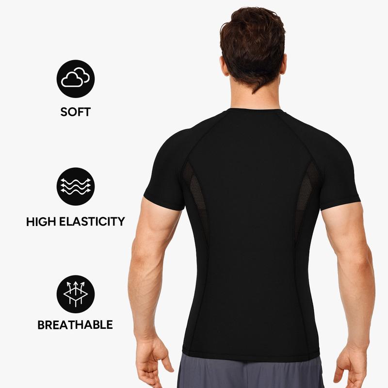Men’s Short Sleeve Compression Shirt with Breathable Mesh Panels at Underarms and Back – Lightweight Stretch Athletic Performance T-Shirt for Gym, Training, Running and Daily Active Wear