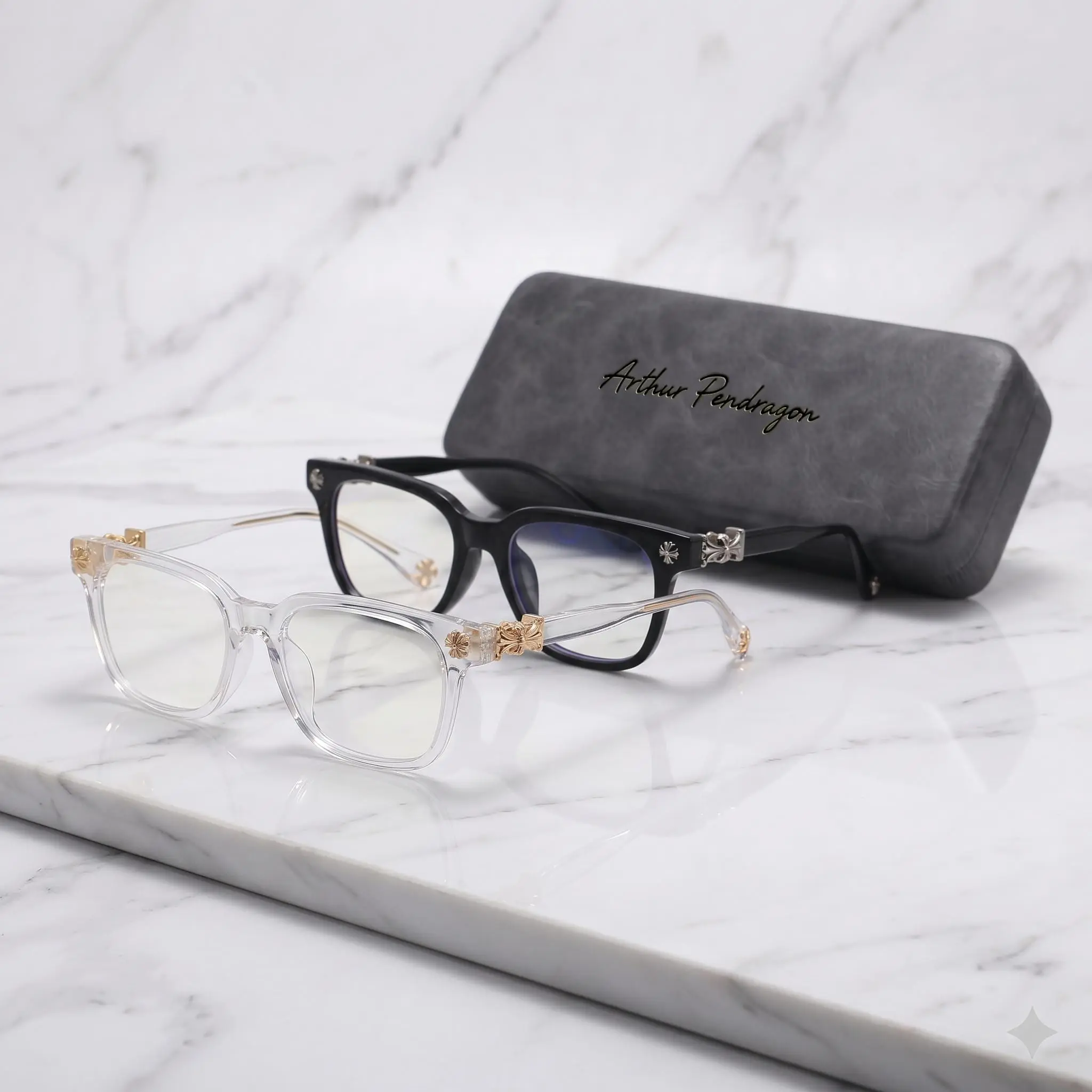 Chrome Hearts Square Eyeglass Frames | Clear or Black Optical Glasses | Gold or Silver Accent Frames | Unisex Fashion Eyewear | Statement Frames