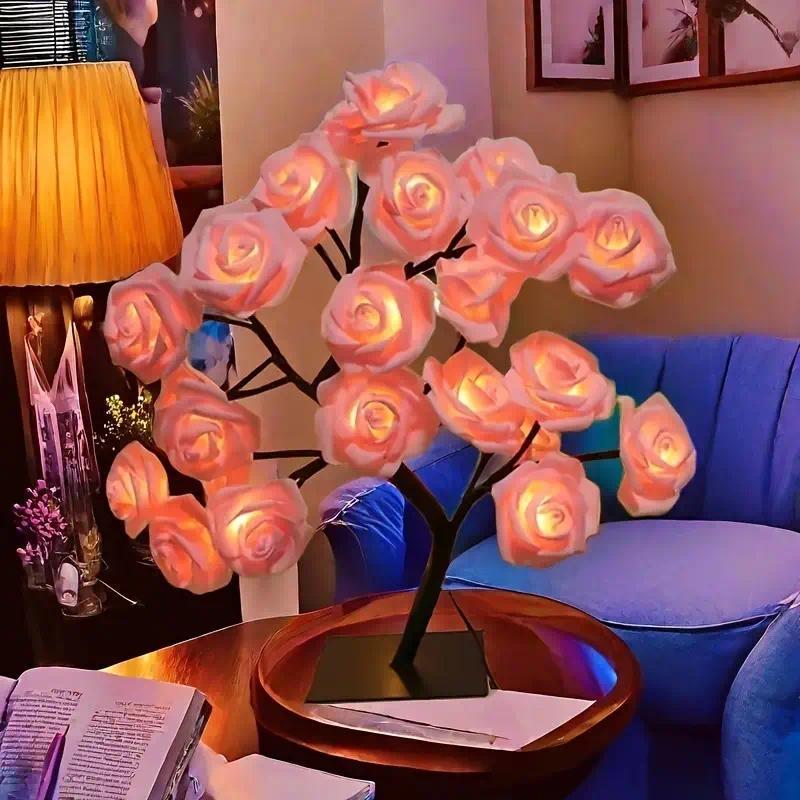 Rose-shaped tree night light, USB-powered, desktop lamp, bedroom lighting, holiday decorative lights, interior decor, Valentine's Day gift, home decor, decorative lamp