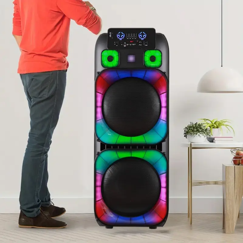 Bluetooth Speaker 15" Subwoofer, Karaoke Machine with DJ Sound Stereo Loud Bass, Colorful Party Light, Remote, Mic
